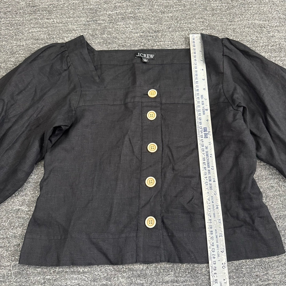 J Crew Shirt Women Small Square Neck Button Front Linen Top Black Peasant Blouse - Picture 7 of 10